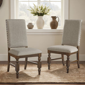 Kingsley Rubberwood Dining Chair Set with Nailhead Trim and Cushioned Fabric Seat