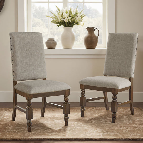 Kingsley Rubberwood Dining Chair Set with Nailhead Trim and Cushioned Fabric Seat