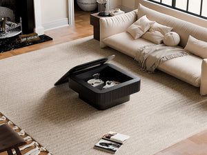 English Elm 31.5'' Square Wood Veneer Flip Top Storage Coffee Table with Slat Detail for Living Rooms Black W1435P375247