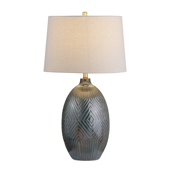 Crestview Collection 32.25" H Elegant Ceramic Table Lamp With Geometric Design, Oatmeal Shade & Modern Accents   Cvazp126