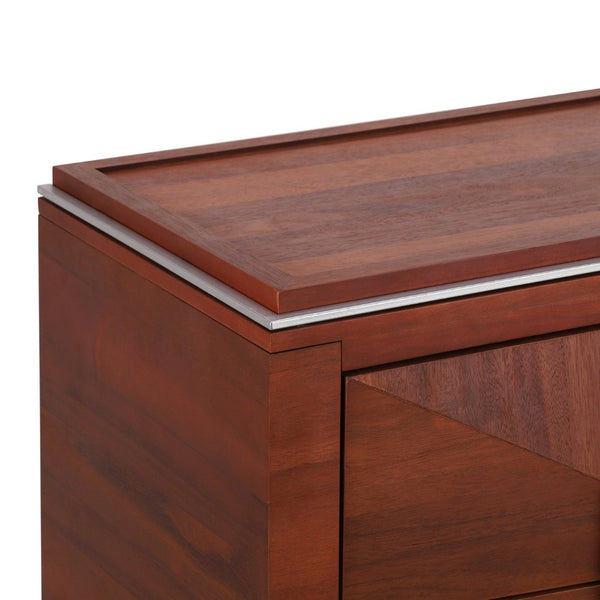 English Elm Mid-century Modern Nightstand with Diamond Geometric Drawers and Heavy Duty Wood Base Dark Brown N761P324094N