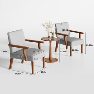 English Elm Fabric Accent Arm Chair Set with Round Wood Side Table — Durable Hardwood Frame, Cozy Seating for Small Spaces Light Gray W1420P188102