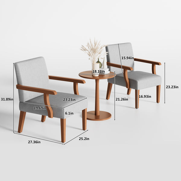 English Elm Fabric Accent Arm Chair Set with Round Wood Side Table — Durable Hardwood Frame, Cozy Seating for Small Spaces Light Gray W1420P188102