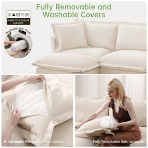 English Elm Slipcovered Long Sofa - Cloud-Like 4-Seater Couch In Cream Chenille, Removable Covers, Extra Deep Comfort W3041S00008-GIGA