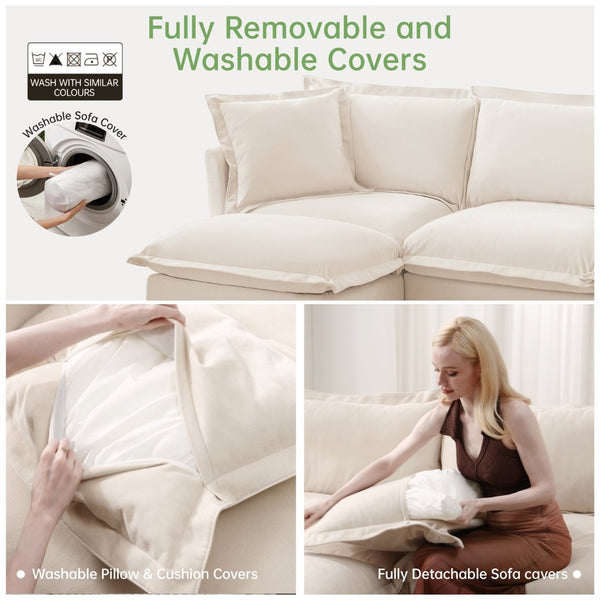 English Elm Slipcovered Long Sofa - Cloud-Like 4-Seater Couch In Cream Chenille, Removable Covers, Extra Deep Comfort W3041S00008-GIGA