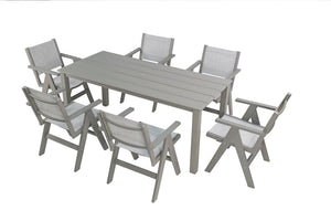 English Elm 68.9-inch Outdoor Rectangular Dining Table Hips Wood Grain Seats Six with Umbrella Hole W2085P364131