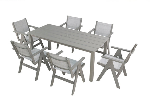 English Elm 68.9-inch Outdoor Rectangular Dining Table Hips Wood Grain Seats Six with Umbrella Hole W2085P364131