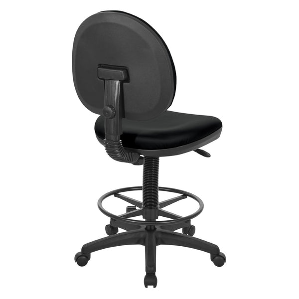 OSP Home Furnishings Sculptured Ergonomic Drafting Chair with Lumbar Support Padded Seat and Adjustable Footring Black DC550-R107