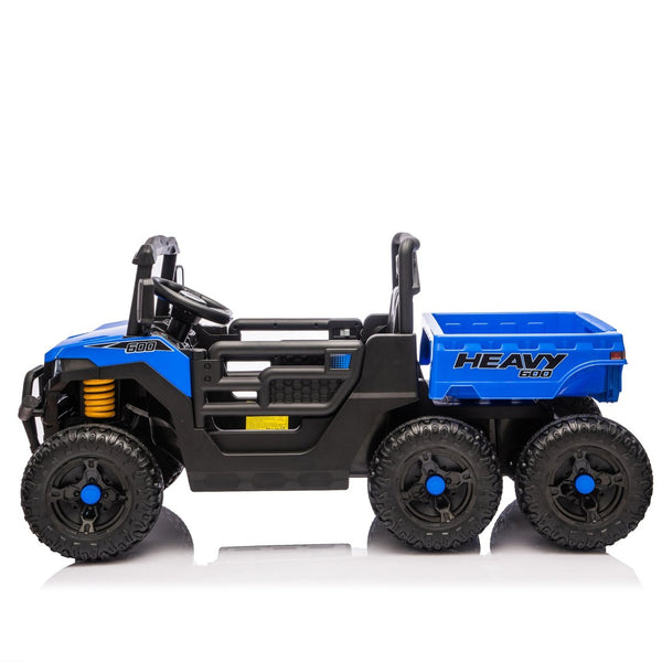 English Elm 24v Electric Kids Dump Truck 4wd Six Wheel Ride on with Remote Suspension Cargo Bucket Blue W1578P380843