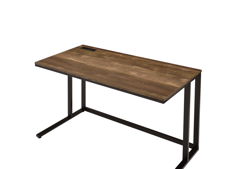 English Elm Walnut Writing Desk with USB Port and Open Base — Knock-Down Design, Spacious Surface for Workstation Walnut+black B062P209215