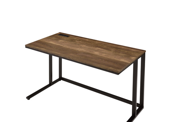 English Elm Walnut Writing Desk with USB Port and Open Base — Knock-Down Design, Spacious Surface for Workstation Walnut+black B062P209215