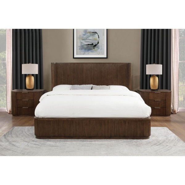 English Elm Fluted Solid Wood 3-drawer Nightstand with Textured Grooves for Modern Bedroom Storage Brown B011P474543