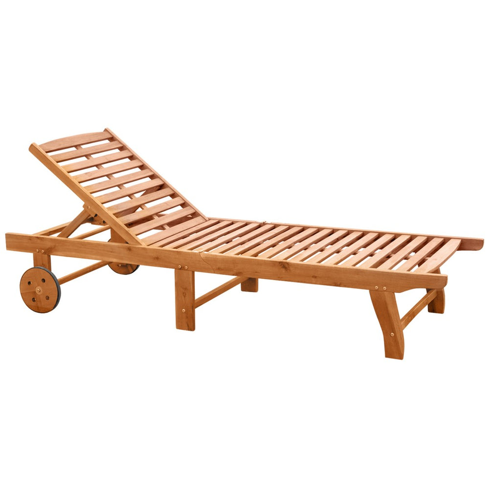 English Elm Outsunny Outdoor Folding Chaise Lounge Chair With Wheels - Stylish Acacia Wood, Teak Finish Comfort W2225P174364-GIGA