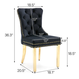English Elm Hengming Tufted Wingback Velvet Dining Chairs Nailhead Trim Formal Set of 2 Black W212P465073