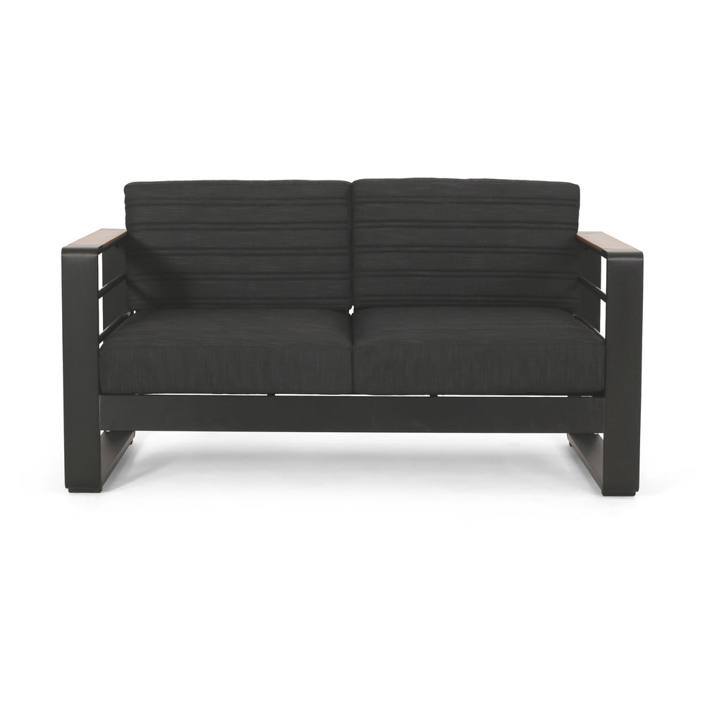 English Elm Christopher Knight Home® - GIOVANNA Loveseat Black Aluminum Frame with WPC Arm Accents, Water-Resistant Cushions, Weatherproof 71735.00BLK