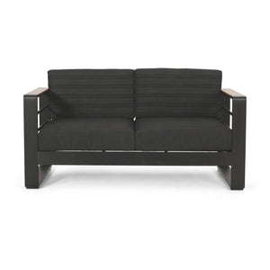 English Elm Christopher Knight Home® - GIOVANNA Loveseat Black Aluminum Frame with WPC Arm Accents, Water-Resistant Cushions, Weatherproof 71735.00BLK