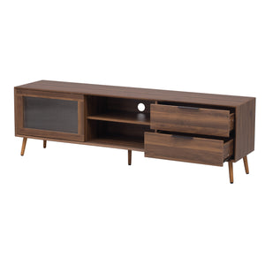 English Elm Modern TV Stand Walnut 70.8" Mid-Century Media Console for 75"+ TVs with Glass Doors, Drawers & Cable Management N710P222776P