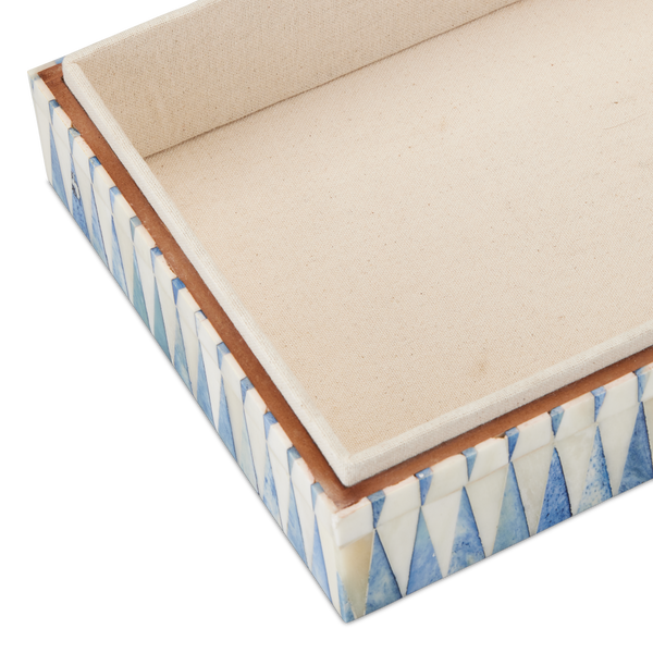 Nadene Decorative Box Set of 2 – Handcrafted Blue and Ivory Bone Storage Boxes for Coastal Decor