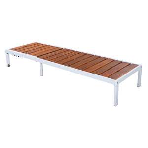 English Elm Outdoor Acacia Wood Slat Chaise Lounge with Powder Coated Frame for Patio Resort Brown,White N719P383161K