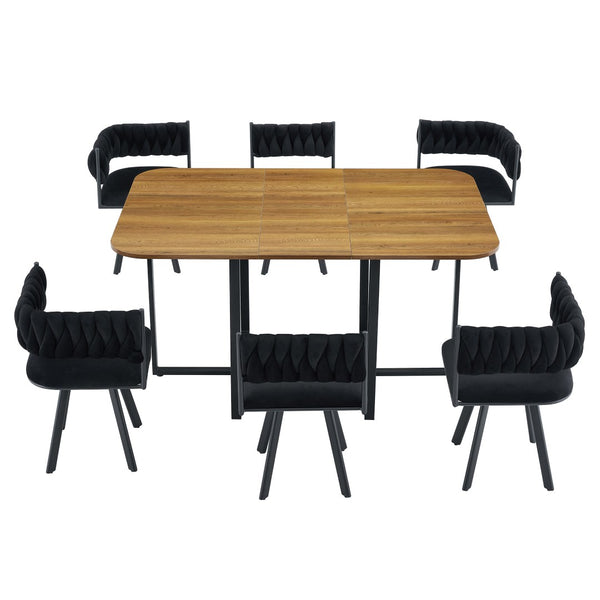 English Elm 7-piece Dining Set Tufted Velvet Chairs Melamine Table Modern Farmhouse Kitchen W3875S00040