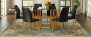English Elm Table and Chair Set Oval Tempered Glass Top with Gold Base Glam Dining Room 7 Piece Black+Gold,Transparent W1151S04726