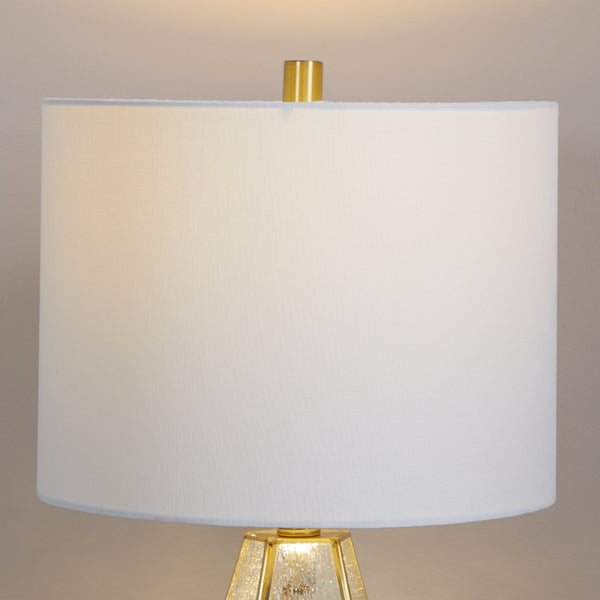 English Elm Glass Glam Table Lamp Set Two Linen Shade Nightstand Bedroom Accent Lighting Gold,White B202P471580
