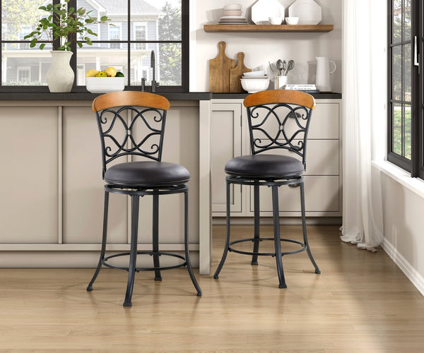 English Elm 1pc Swivel Counter Height Chair Faux Leather Seat, 360° Swivel, 24" Seat Height, Black Metal Frame B011P287563