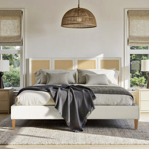 English Elm Jennifer Taylor Home - Toscana King Platform Bed - Elegant Upholstered Cane Back Design In Antique White For Versatile Style B2719P385737
