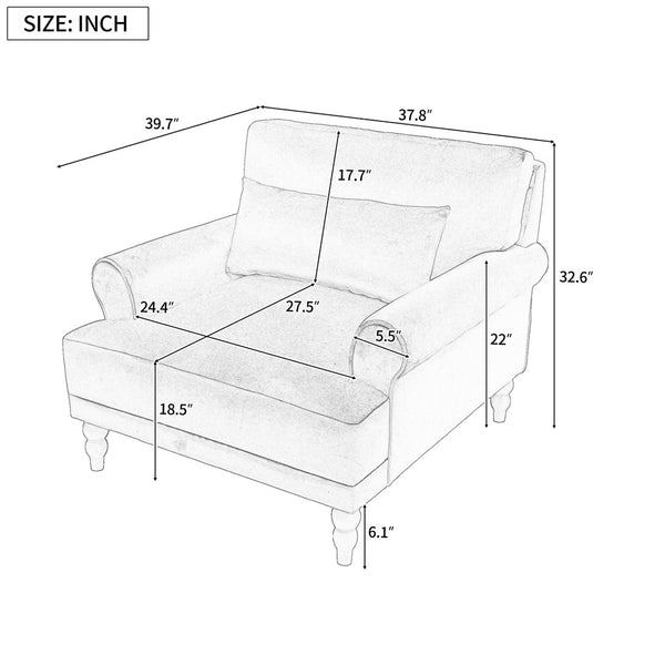 English Elm Mirod Oversized Polyester Accent Chair with Column Legs and Ergonomic Lumbar Support N760S0000028W