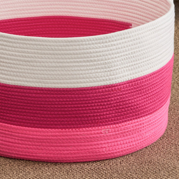 English Elm Cotton Round Laundry & Storage Basket with Sturdy Handles 21.7"x13" Spacious Neutral Two-Tone Design Pink+White B093P295087