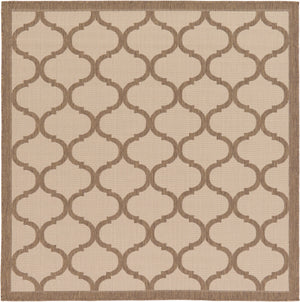 Unique Loom Outdoor Trellis Moroccan Machine Made Geometric Rug Beige and Brown, Beige/Brown 6' 1" x 6' 1"