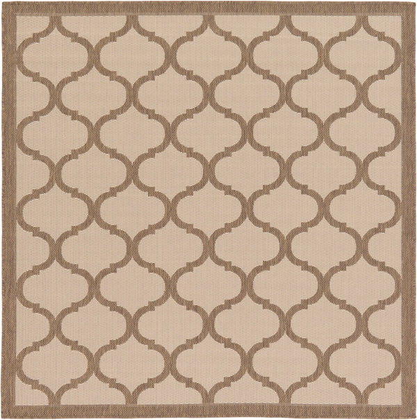 Unique Loom Outdoor Trellis Moroccan Machine Made Geometric Rug Beige and Brown, Beige/Brown 6' 1" x 6' 1"