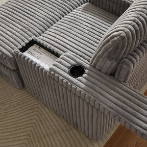 English Elm 42.5-inch corduroy single recliner with cup holder, storage ottoman, plush back pillow for lounging Grey W834P375123
