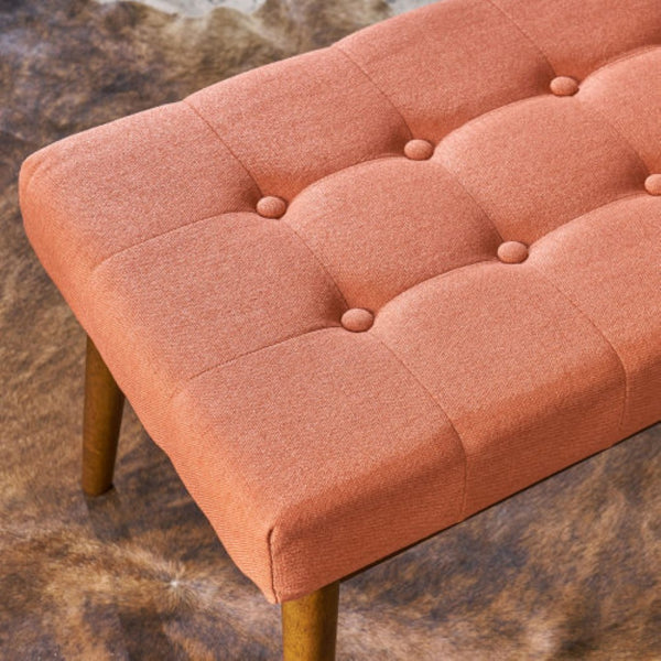 English Elm Mid-century Button Tufted Ottoman with Walnut Tapered Legs for Living Room Bedroom Coral N778P440482C