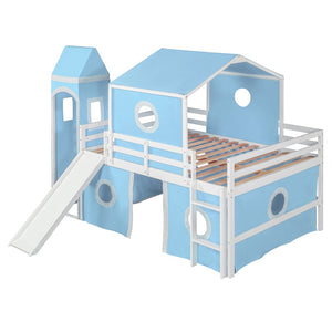 English Elm Full Size Castle Loft Bed with Slide Pink Tent Tower Pinewood Kids Play Frame LT000771AAC-1