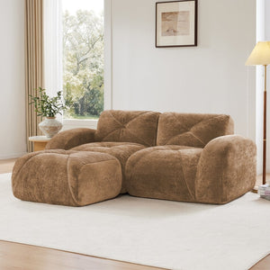 English Elm L-shaped Velvet Sectional Sofa Tufted Modular Design with High Density Foam Boneless Build Camel W714S01591