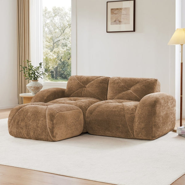 English Elm L-shaped Velvet Sectional Sofa Tufted Modular Design with High Density Foam Boneless Build Camel W714S01591
