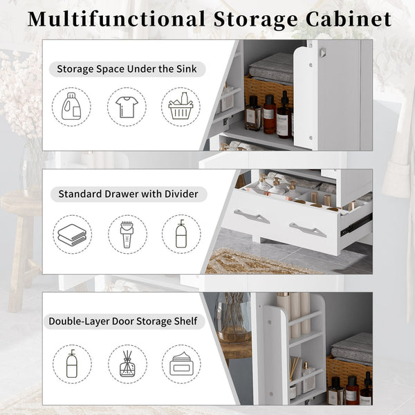 English Elm 24-inch Modern Bathroom Vanity with Ceramic Sink, Soft-Close Doors, Drawer Divider & Ample Storage White N729P299440K