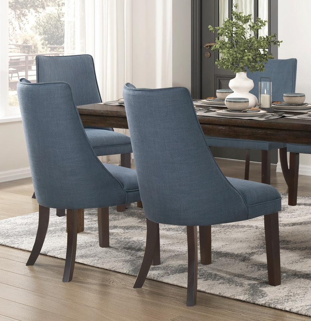 English Elm 7pc Modern Dining Set Acacia Wood Table Six Upholstered Chairs Dark Walnut Finish B011S01510