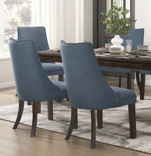 English Elm 7pc Modern Dining Set Acacia Wood Table Six Upholstered Chairs Dark Walnut Finish B011S01510