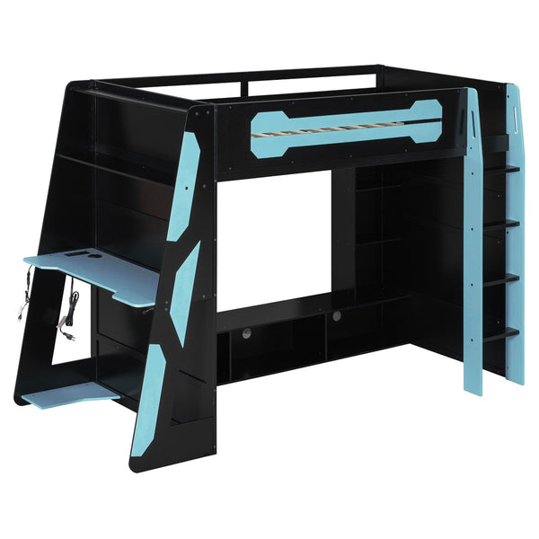 English Elm Twin Gaming Loft Bed with Desk Rgb Lighting and Multi-tier Shelves for Teen Rooms Blue LT000160AAC