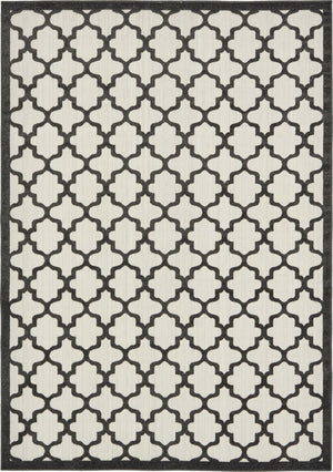 Unique Loom Outdoor Trellis Tulsa Machine Made Geometric Rug Black, Ivory 7' 1" x 10' 0"