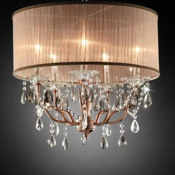 English Elm 25" Rosie's Silvery Pink Ceiling Lamp with Crystal Accents, 25" H Metal Body, Elegant Gray-Pink Shade, 5-Light Elegance B072116221