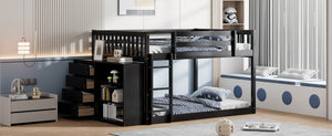 English Elm Full Over Bunk Bed with Four Drawers Three Shelves Pine and Mdf Kids Frame Espresso LT000267AAP-1