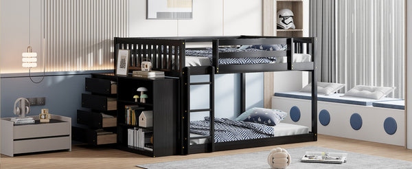 English Elm Full Over Bunk Bed with Four Drawers Three Shelves Pine and Mdf Kids Frame Espresso LT000267AAP-1