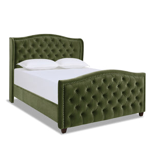 English Elm Jennifer Taylor Home - Marcella Upholstered Shelter Headboard Bed Set - Queen Size In Olive Green Velvet For Luxe Comfort B2719P238221