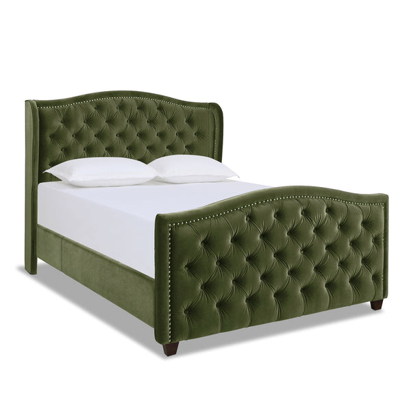 English Elm Jennifer Taylor Home - Marcella Upholstered Shelter Headboard Bed Set - Queen Size In Olive Green Velvet For Luxe Comfort B2719P238221