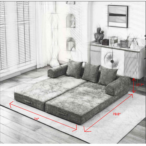 English Elm Comfy Chenille Convertible Folding Mattress Couch Sofa Bed with Armrest, Space-Saving, No Assembly Needed Beige W1143P330248