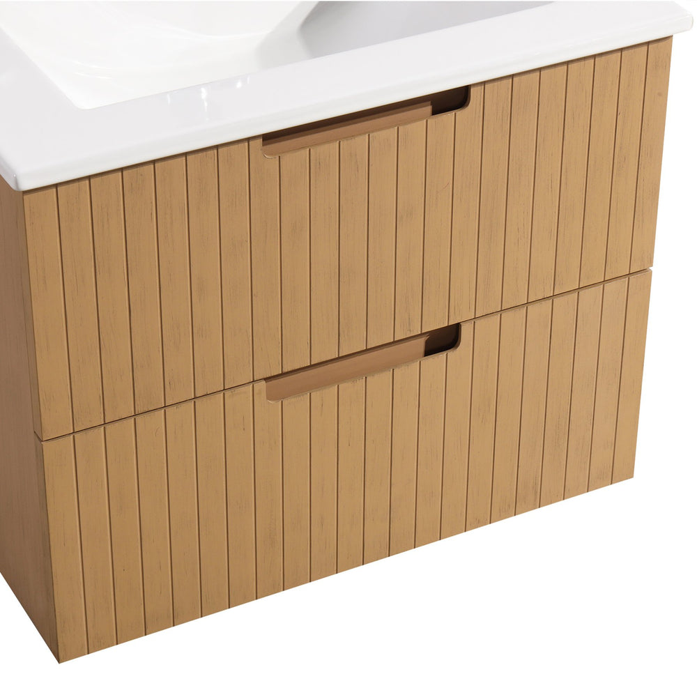 English Elm 24 Inch Floating Bathroom Vanity With Ceramic Sink - Modern Wall-Mounted Storage Cabinet In Light Brown W1550S00034