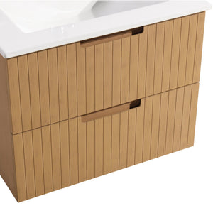 English Elm 24 Inch Floating Bathroom Vanity With Ceramic Sink - Modern Wall-Mounted Storage Cabinet In Light Brown W1550S00034